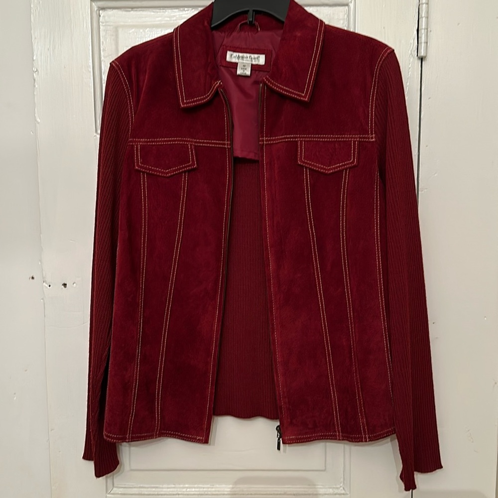 Coldwater Creek Cranberry Leather Zippered Jacket